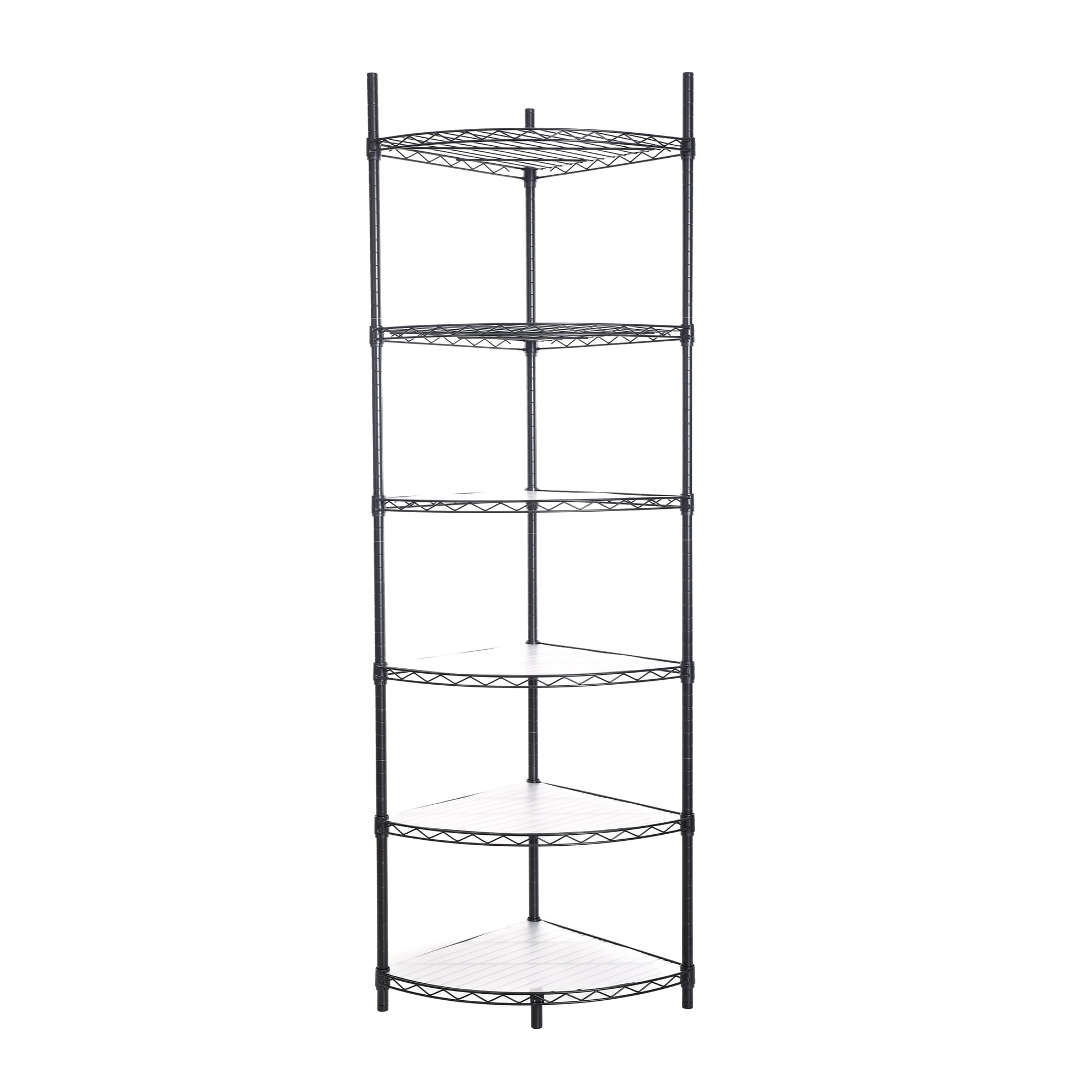 Black Adjustable 6-Tier Corner Wire Shelf Rack