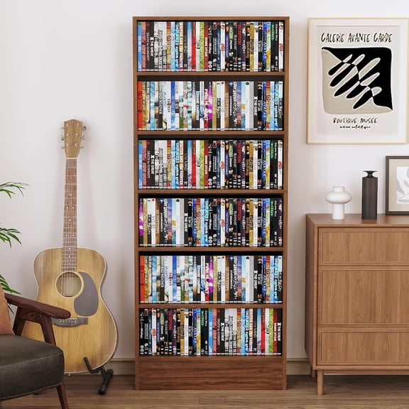 6-Tier DVD Shelf Storage, CD Storage Cabinet with Adjustable Shelves | Media Shelves DVD Rack Tower Holds up 200+ DVD/400+ CD, Walnut
