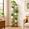 Iron Rack 3 Tier 6 Tier Dark Black - Brown Plant Stand for Indoor Corner, Wood and Iron ...