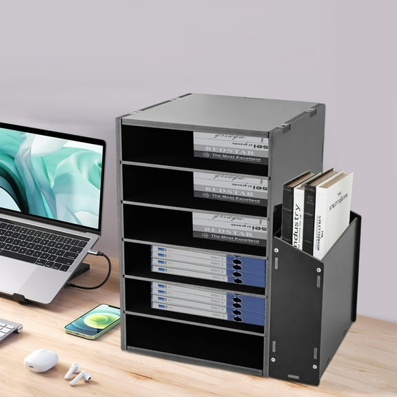 6-Tier Desktop File Organizer with Side Cabinet, Anti-Slip Pads, Smooth Edges, and Strong Load-Bearing Capacity for Office Organization