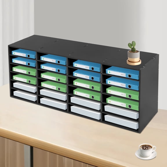 6-Tier Desktop Mail Sorter 24-Slot Black PVC Document Organizer Freestanding Office Home Storage Rack