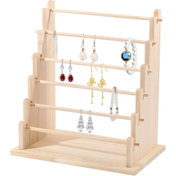 6 Tier Detachable Jewelry Holder Wooden Jewelry Display Stand Wood Jewelry Display Rack for Jewelry Earrings Bracelet Necklace Display for DIY