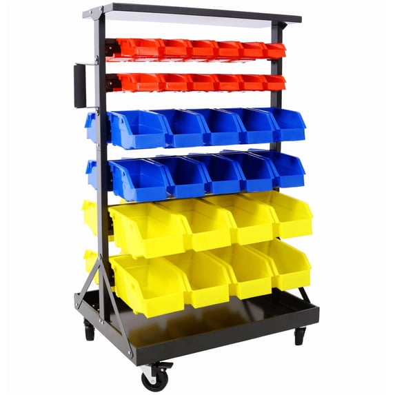 6-Tier Dual-Sided Bin Rack with 60 Bins & Casters, 350lb Capacity
