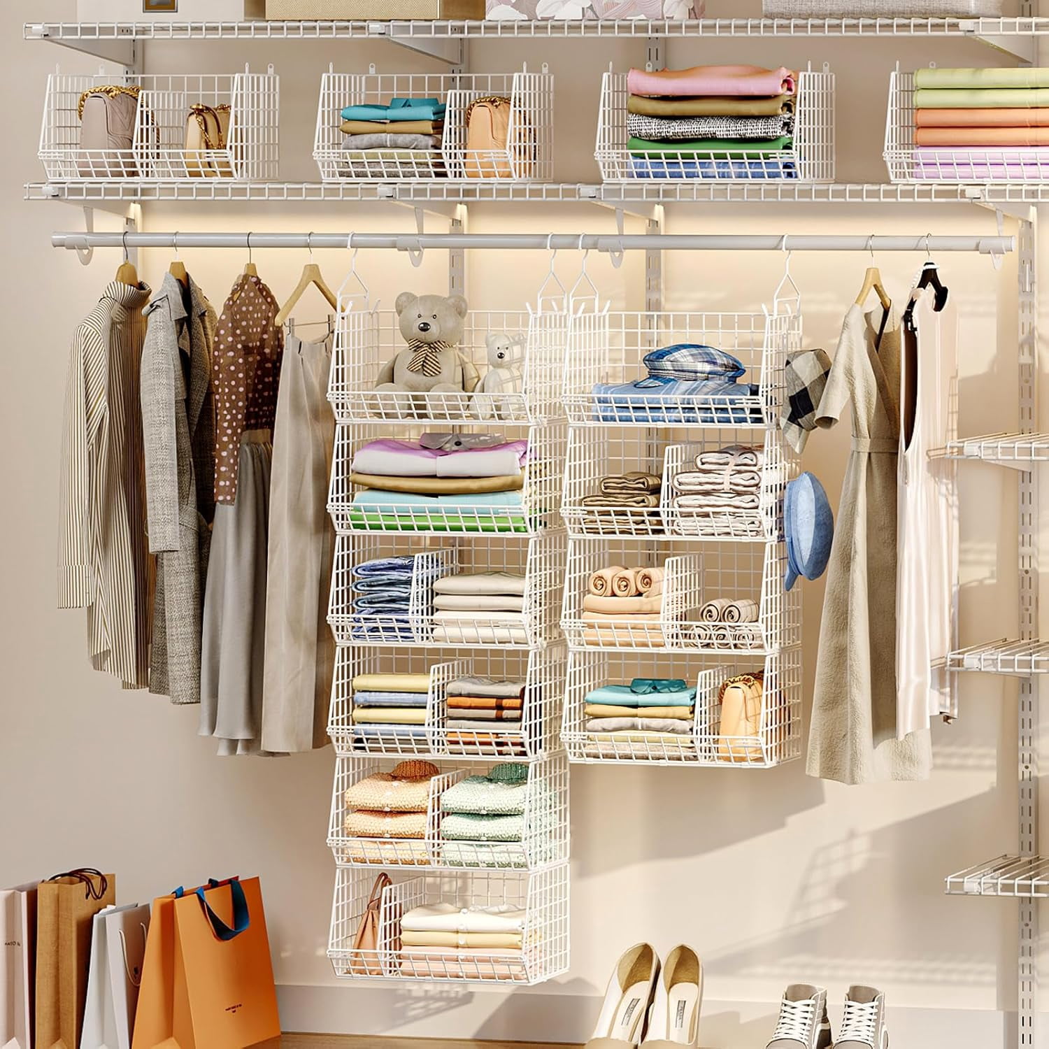 6-Tier Hanging Closet Organizer with Dividers and S Hooks, Extra Large