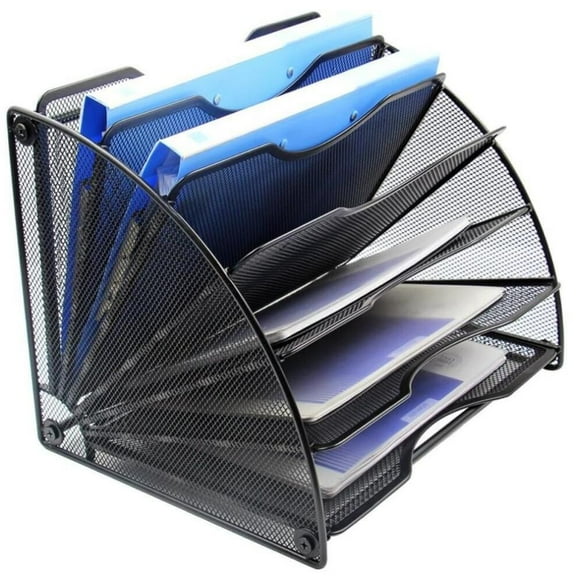 6-Tier Fan-Shaped Mesh File Rack Silvery/Black Office Organizer File Storage