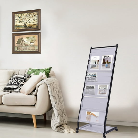 6-Tier Floor-Standing Magazine Rack Newspaper Rack Exhibition Brochure Display Stand with 6 Pockets