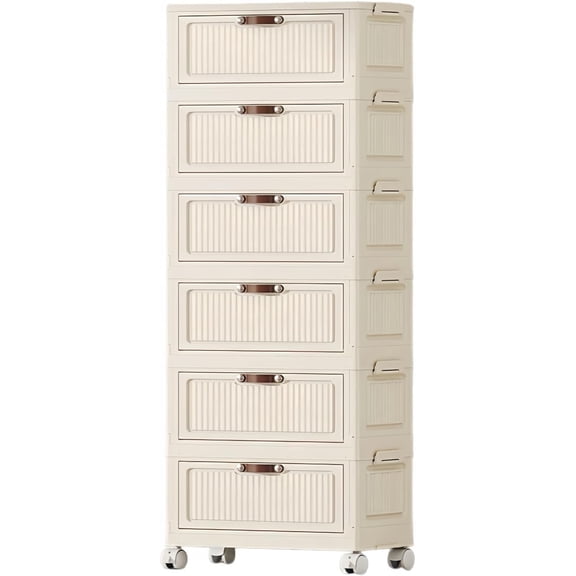 6-Tier Foldable Storage Cabinet with Lockable Wheels & Magnetic Lids, Stackable Storage Bin Organizer, 24QT*6 Pack Storage Box for Living Room, Kitchen, Bathroom