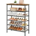 thumbnail image 1 of 6 Tier Free Standing Shoe Rack for 20-24 Pairs, X Shape Fixed Frame Metal Mesh Shoe Rack for Closet, Rustic Brown & Black, 1 of 14