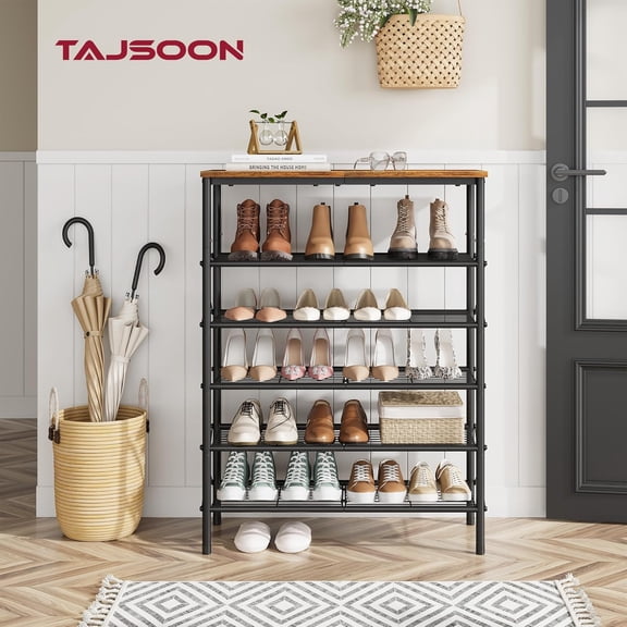 6 Tier Free Standing Shoe Rack for 20-24 Pairs, X Shape Metal Mesh Storage for Closet