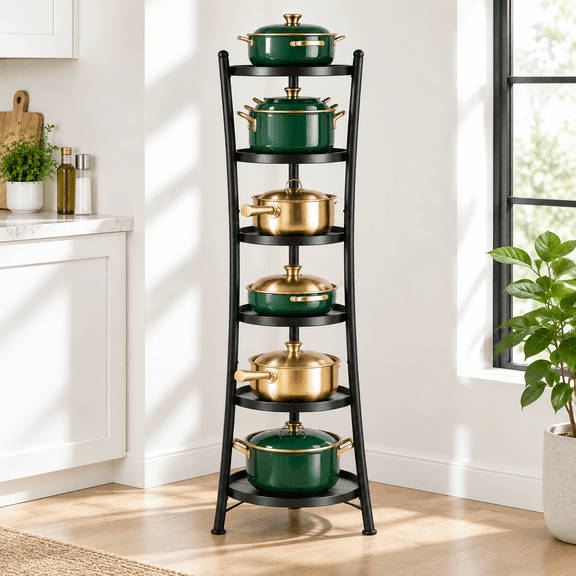 6-Tier Freestanding Cast Iron Cookware Stand Pot Rack, 21.46 x 16.54 x 6.30 Inches