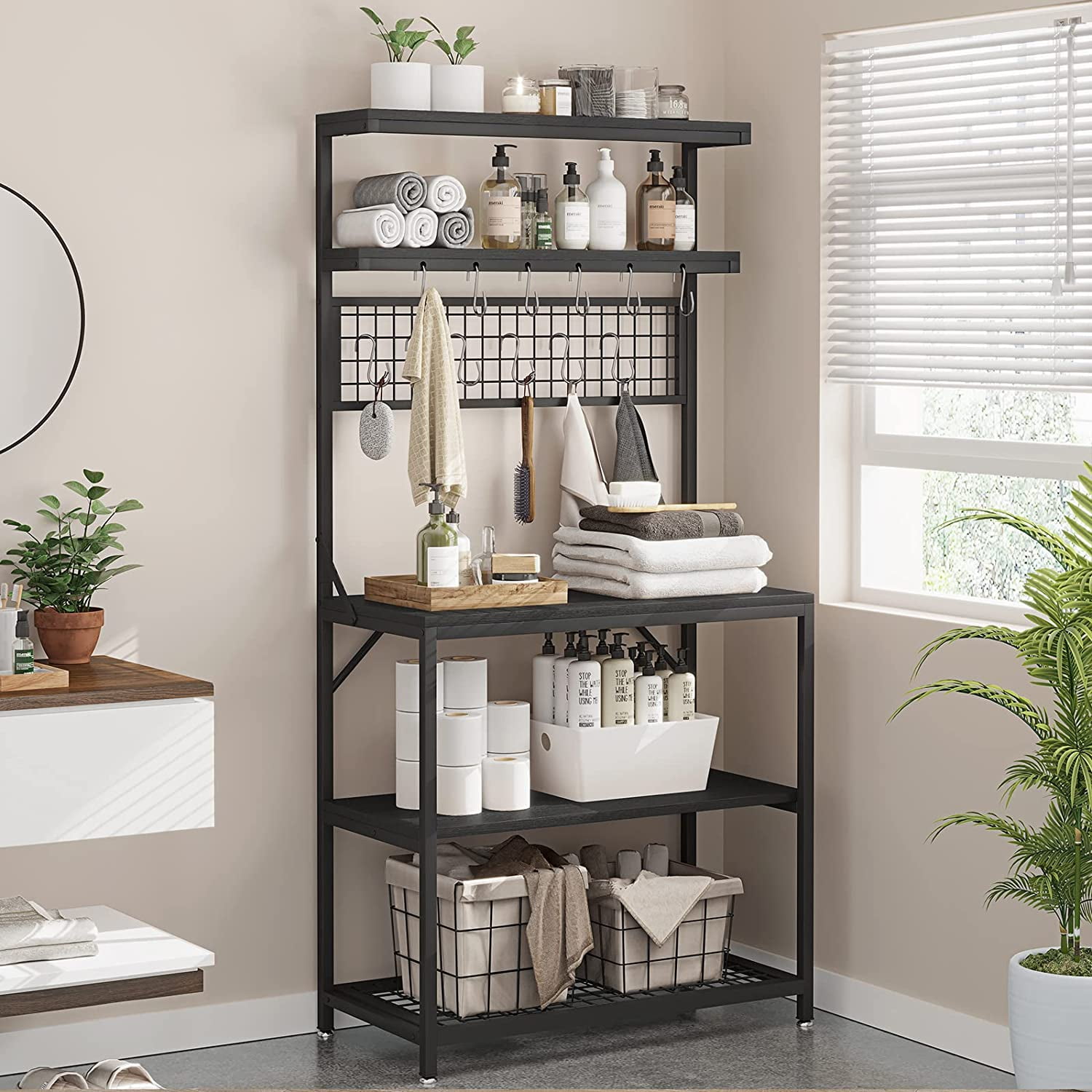 6Tier Freestanding Storage Rack, Utility Storage Shelf Organizer, Black