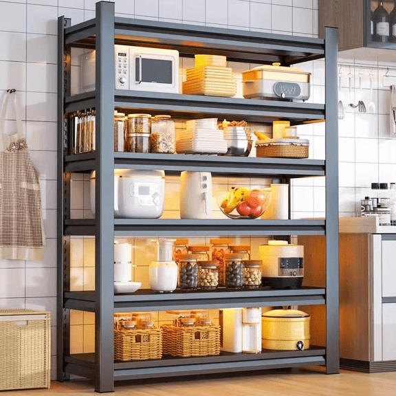 6 Tier Garage Shelving Heavy Duty, 78" H Metal Shelving Unit, 3000LBS Adjustable Basement Storage Shelves, Double-Layer Column with Reinforced Ribs, Ideal for Garage Warehouse, 48" W x 24" D, Black