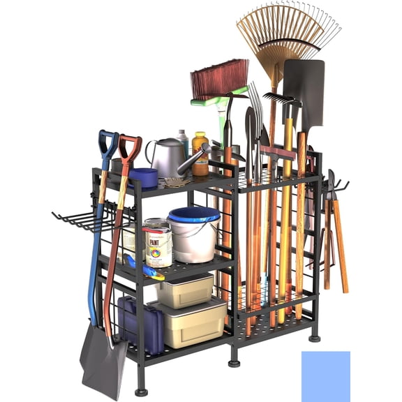 6 Tier Garden Tool Organizer, Garage Storage and Organization, Metal Yard Tools Storage Rack, Heavy Duty Garden Tool Organizer for Garage, Yard, Patio, Shed, Indoors and Outdoors