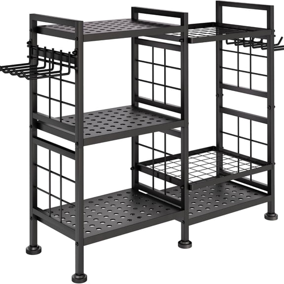 6 Tier Garden Tool Organizer, Garage Storage and Organization, Metal Yard Tools Storage Rack, Heavy Duty Garden Tool Organizer for Garage, Yard, Patio, Shed, Indoors and Outdoors, Black