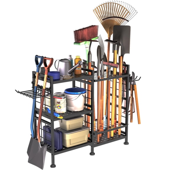 6 Tier Garden Tool Organizer Rack Black 33.6x 12.8 x 30.3 For Patio Shed Indoors Outdoors