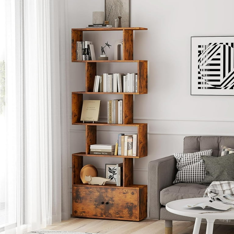 Giantex 3-Tier S-Shape Bookshelf Set Of 2 - Rustic Brown Geometric Display Shelf For Small Spaces, 20"L X 7"W X 22"H