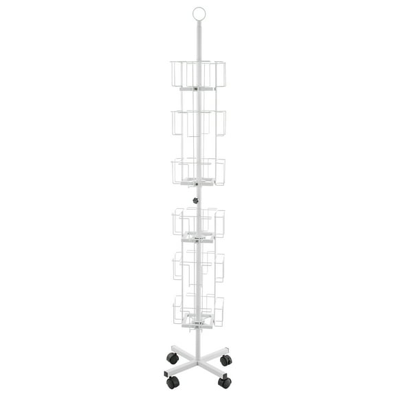 6-Tier Greeting Card Rack, 24 Pockets for Cards & Brochures, 360 Rotation, Portable with 4 Brakes  Ideal for Home and Office Display