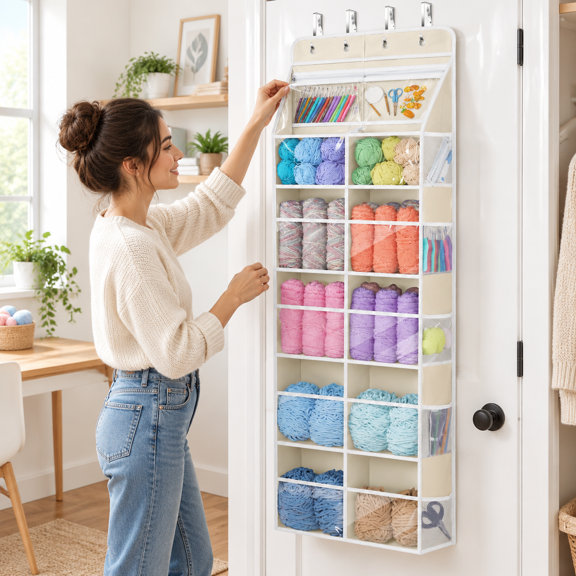 6-Tier Hanging Yarn Storage Organizer, Beige, 12.99 x 10.24 x 3.74 Inches