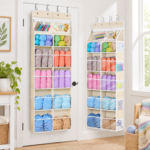 6-Tier Hanging Yarn Storage Organizer, Beige, Space-Saving Organizer for Craft and Home Use