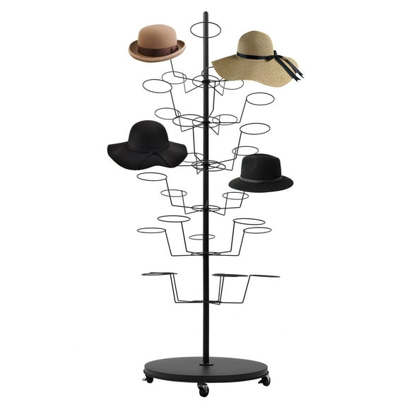 6 Tier Hat Display Rack 30-Hooks Freestanding Steel Hats Storage Shelf with Wheels