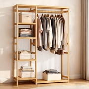 6 Tier Heavy Bamboo Garment Rack Storage Shelves Clothes Hanging Open Wardrobe Closet Stand