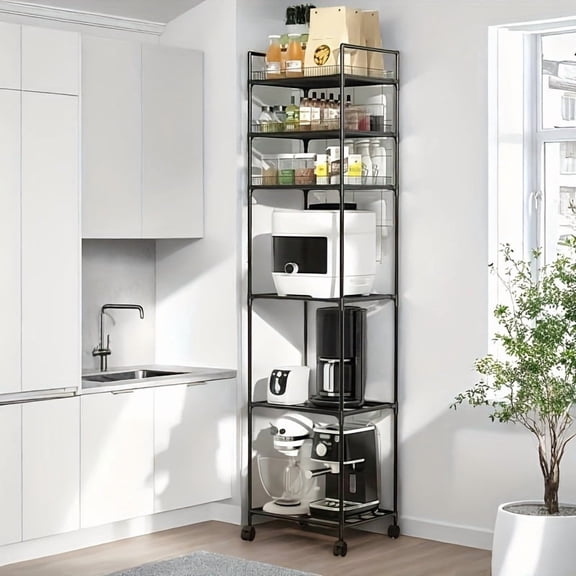 6-Tier Heavy-Duty Metal Rolling Storage Shelf | No-Tool Assembly Vertical Organizer for Kitchen, Bathroom & Office | Space-Saving Mobile Shelves with Wheels