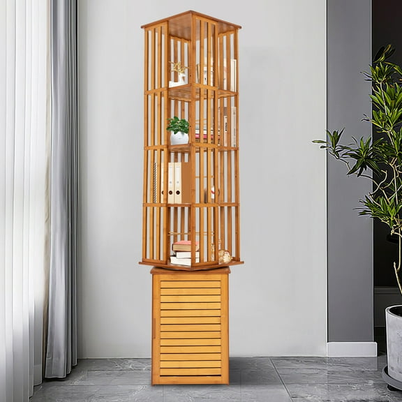 6-Tier Home Office Corner Book Shelf Bamboo 360° Rotating Storage Display Rack
