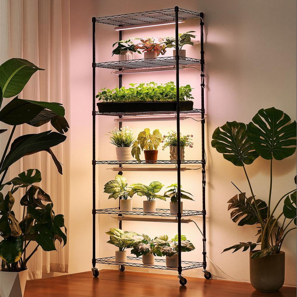 Ligthweight Display Racking 6-Tier Indoor Plant Shelf with Grow Light, 71 in Tall Display Rack ...