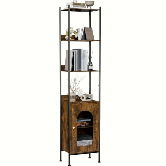 6-Tier Industrial Bookcase - Rustic Wood & Metal Shelf with Storage Cabinet. Freestanding Multi-Purpose Organizer for Living Room, Bedroom or Office - No-Tool Assembly.