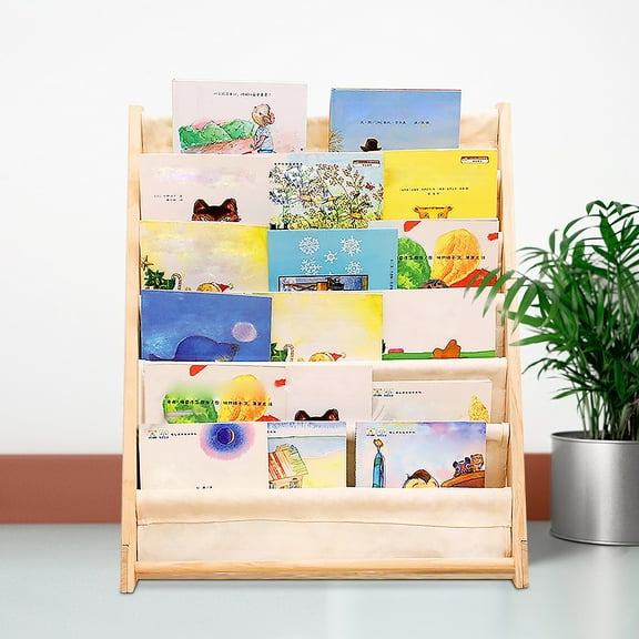 6 Tier Kids Bookshelf, Wooden Children Bookcase Rack for Books Toys Organization Kids Bedroom Books Storage Rack Beige