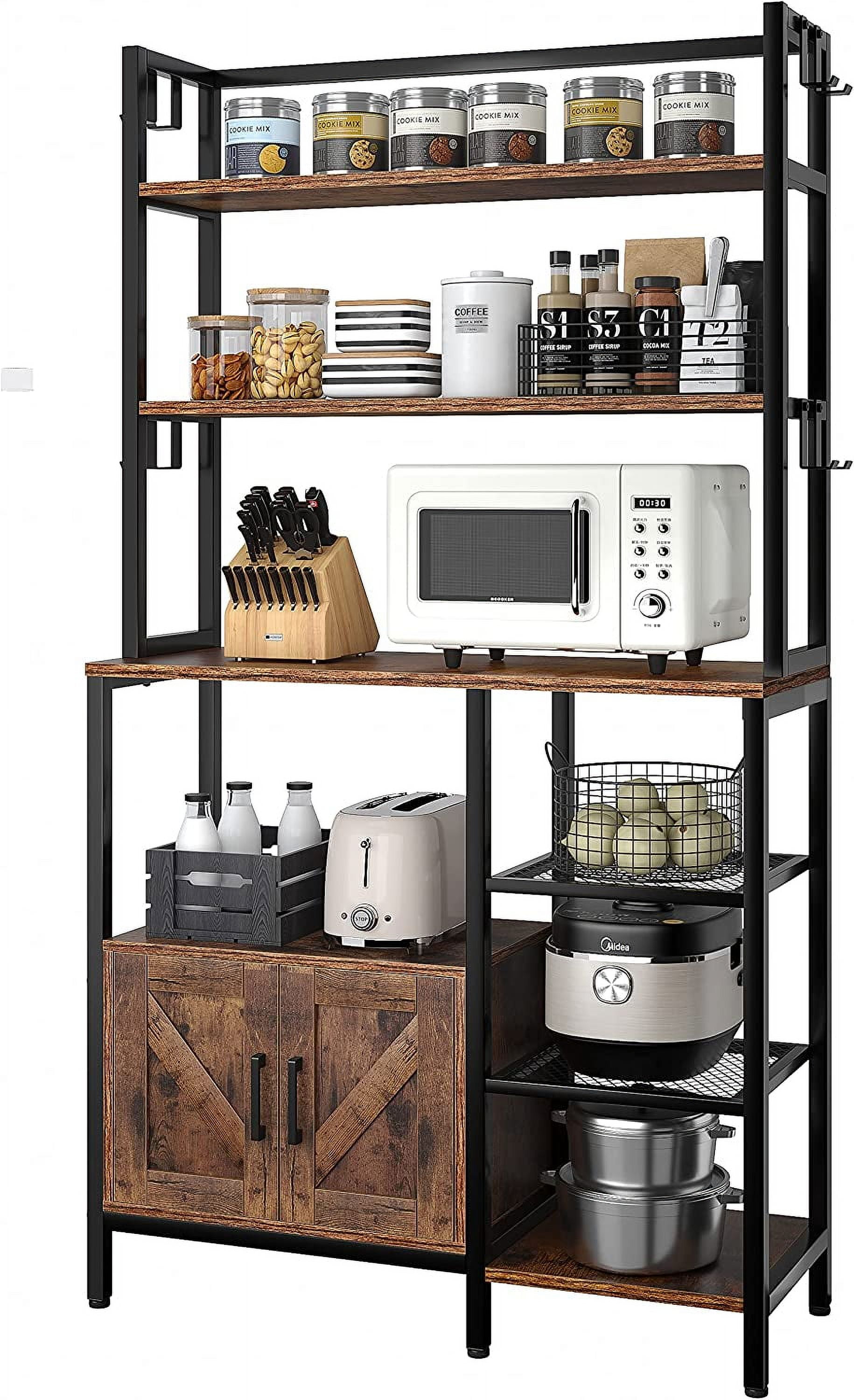 6Tier Kitchen Bakers Rack with Hutch, Industrial Microwave Oven Stand with Shelves, Utility