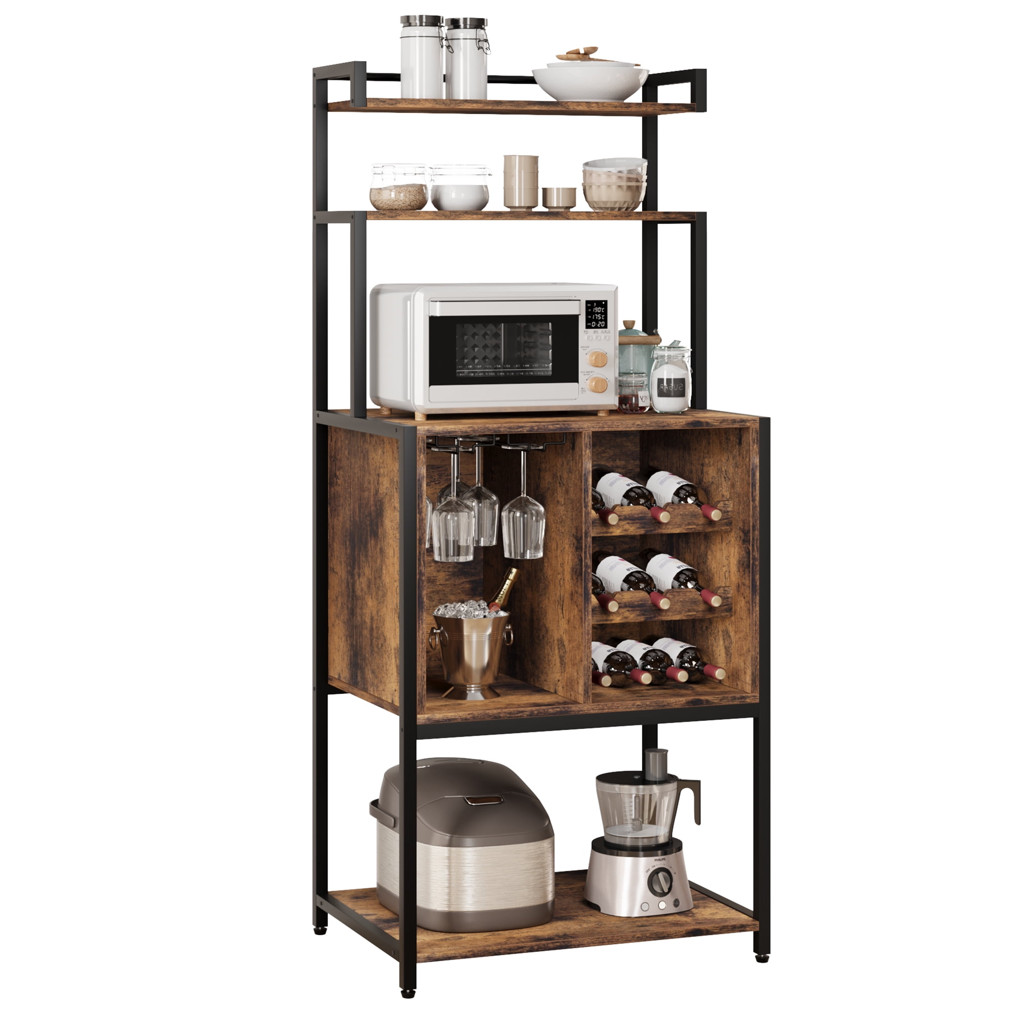 6Tier Kitchen Bakers Rack with Power Outlet, Industrial Standing Baker