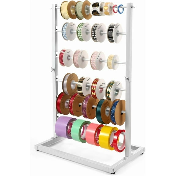 6 Tier Large Capacity Ribbon Storage Organizer Rack - Metal Ribbon Spool Holder for Craft Ribbon Washi Tape Arts & Crafts Supplies, Ribbon Rack for Craft Room, Florist Arts Wrapping