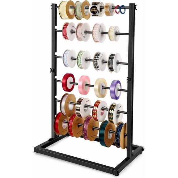 6 Tier Large Capacity Ribbon Storage Organizer Rack - Metal Ribbon Spool Holder for Craft Ribbon Washi Tape Arts & Crafts Supplies, Ribbon Rack for Craft Room, Florist Arts Wrapping