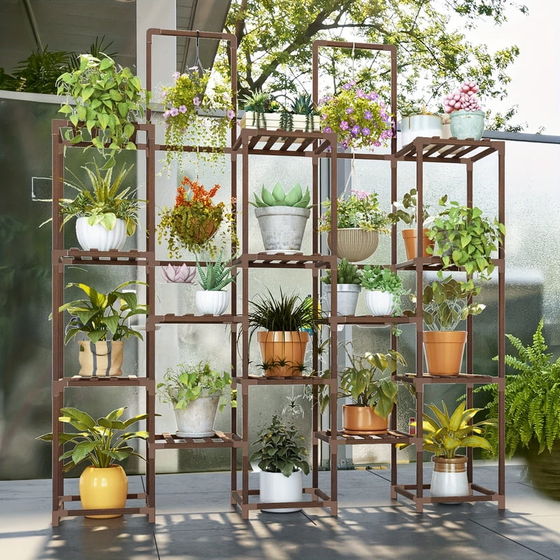 6-Tier Large Plant Stand, Indoor & Outdoor Wooden Plant Shelf with 13 ...