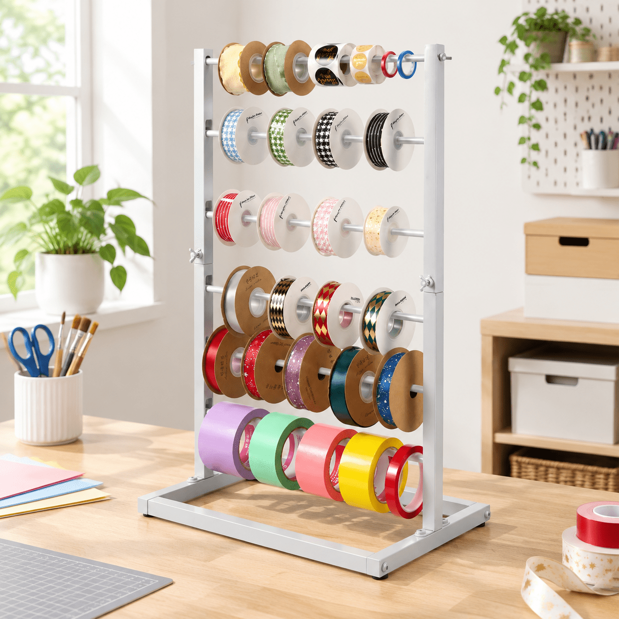 6 Tier Large Ribbon Stororganizer Rack Height Adjustable White ...