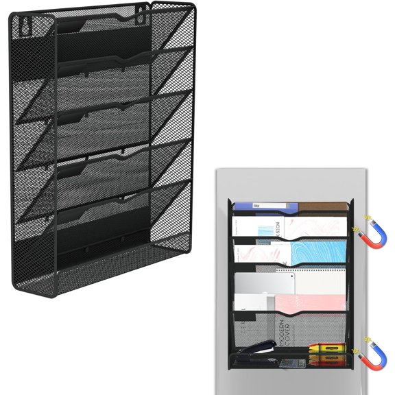 6-Tier Magnetic File Holder, Large Capacity File Cabinet Organizer, No-Drill Mount Hanging Magnetic Paper Holder for File Cabinets, Office, Whiteboard, Magnetic Mail Holder
