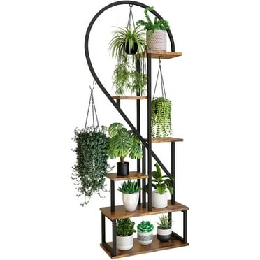 6 Tier Metal Plant Stand, Creative Half Heart Shape Ladder Plant Stands for Indoor Plants Multiple, Brown Plant Shelf Rack for Home Patio Lawn Garden