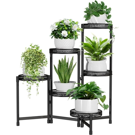 6 Tier Metal Plant Stand Indoor Ourdoor,31.5in Tall Tiered Plant Stands,Black Corner Folding plant Shelf,Multiple Plant Stand for Patio Garden