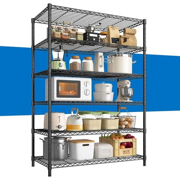 6 Tier Metal Shelving 75" H Adjustable Storage Shelves, 1200LBS Wire Shelving Unit for Storage Rack, Metal Shelves for Pantry Shelves, Garage, Kitchen, 75" Hx 36" Wx 18" D