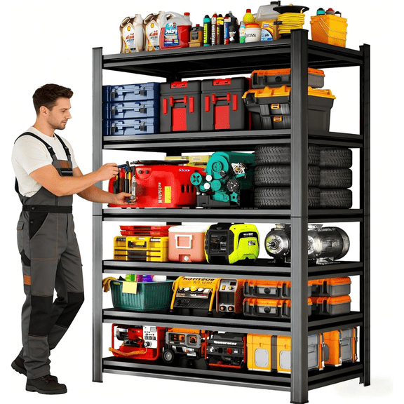 6-Tier Metal Shelving Unit, 3600lbs Adjustable Storage Shelves, Boltless Book Shelf, Shelf Organizer for Kitchen, Living Room, Bathroom, Waterproof Board, 82" H x 40" W x 16" D