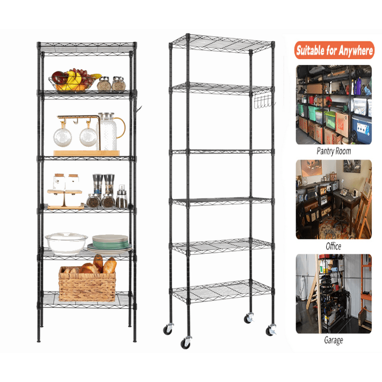 5-Shelf Shelving Unit Multifunction Changeable Assembly Floor Standing Carbon Steel Storage Rack for Kitchen Bathroom Bedroom - Black