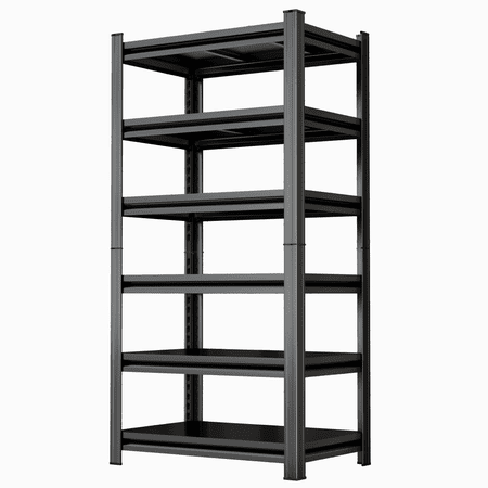 6-Tier Metal Storage Rack, 82"H Garage Shelving, Adjustable Shelves & Reinforced Double-Layer Uprights, Black, Assembly Required