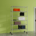thumbnail image 1 of 6-Tier Metal Storage Shelves, 48" x 18" x 76" Wire Shelving Unit w/Wheels, 6000 LBS Heavy Duty Industrial Utility Steel Storage Rack for Garage Kitchen Storage, Chrome, 1 of 8