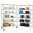 thumbnail image 1 of 6-Tier Metal Storage Shelves, 48" x 18" x 76" Wire Shelving Unit w/Wheels, 6000 LBS Heavy Duty Industrial Utility Steel Storage Rack for Garage Kitchen Storage, Chrome, 1 of 9