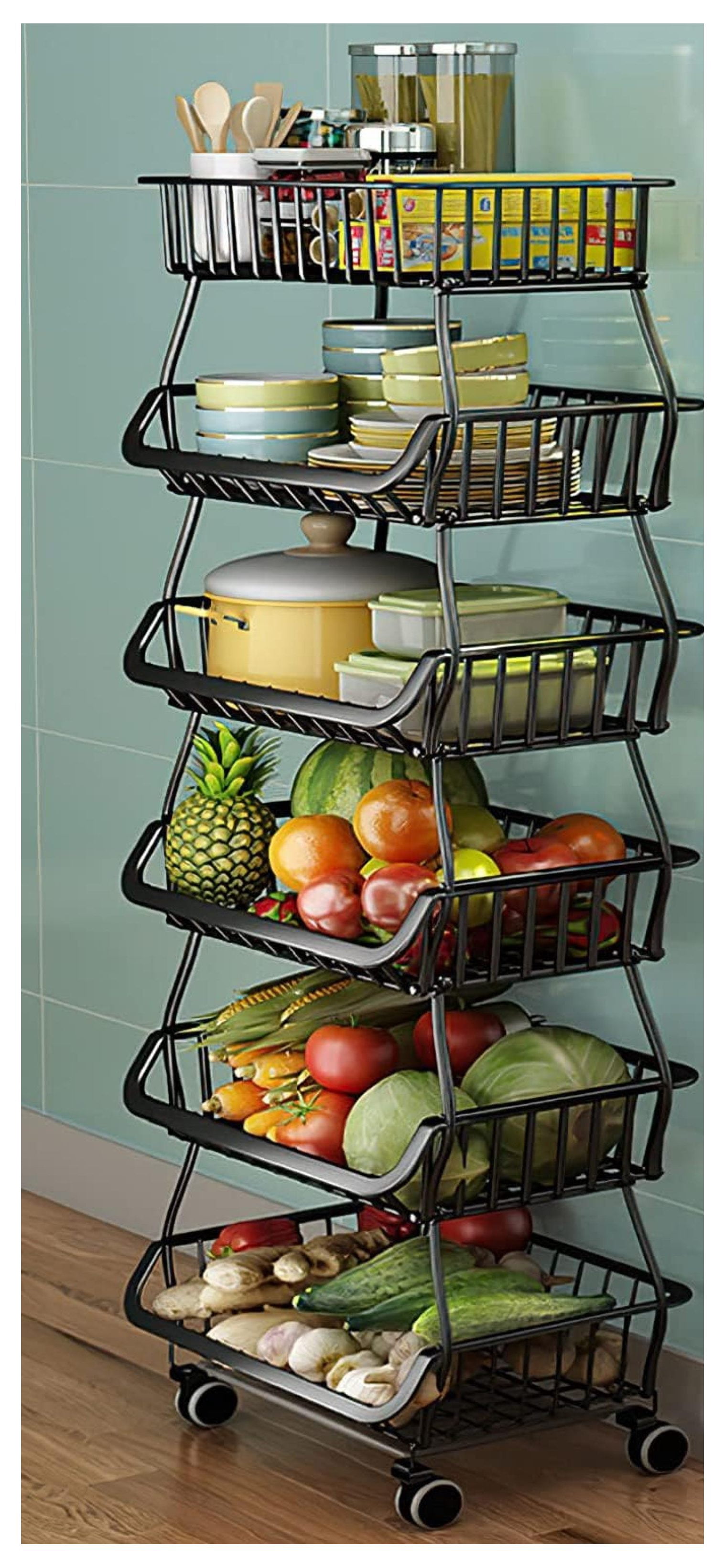 6 Tier Metal Wire Basket Stackable Storage Baskets Organizer with