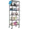 thumbnail image 1 of 6-Shelf Adjustable Space-Saving Design Wire Shelving with Wheels, 750lbs Heavy Duty Metal Shelves, Powder-Coated Steel Storage Shelves for Storage, Garage Closet & Kitchen, Black, 1 of 9