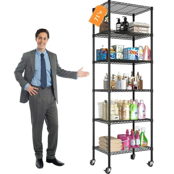 6-Tier NSF Adjustable Wire Shelving Unit on Wheels, 750lbs Capacity ...