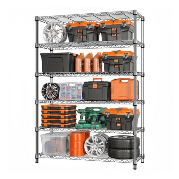 6-Tier Metal Wire Storage Shelving Unit 2100LBS Load Capacity Adjustable Shelves for Garage Pantry Kitchen Chrome 17.7"D x 47.3"W x 82.4"H