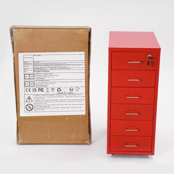 6-Tier Modern Rectangular Freestanding Metal W/Lock & 4*Wheels Filing Vertical File Cabinet Red 11*16*27